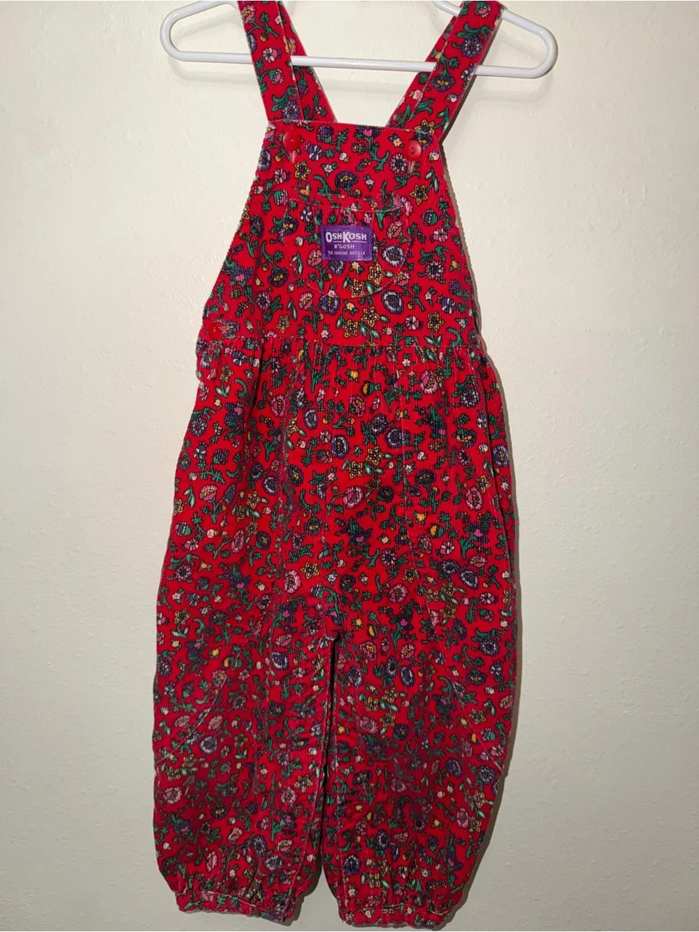 Vintage OshKosh B’gosh Floral Corduroy Overalls Baby 4T USA 80s